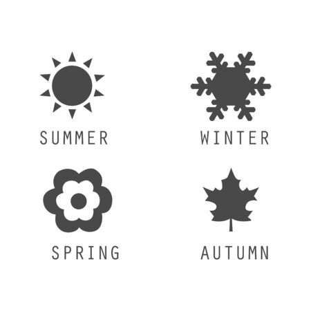 A set of black icons of seasons. The seasons - winter, spring, summer and autumnのイラスト素材