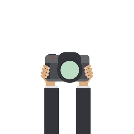 Hands Holding Photo Camera Photography Flat Vector Illustrationのイラスト素材