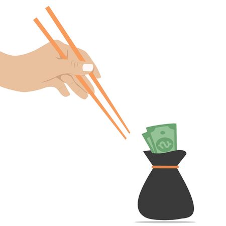 hand trying to get money with a noodle stickのイラスト素材