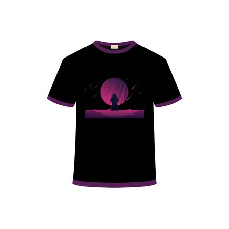 Little astronaut looks to universe at the planet surface.Space traveler.Vector illustrationのイラスト素材