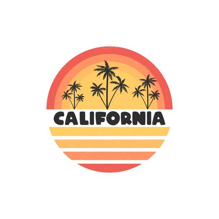 Touristic Greeting Card - California with sunset, vector illustrationのイラスト素材