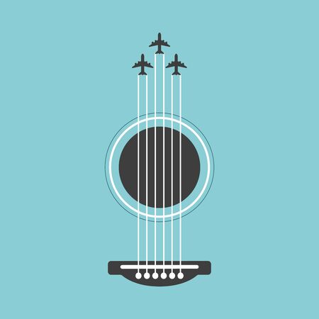 Vector guitar flat style illustration. Music instrument abstract graphic design, colorful and vividのイラスト素材