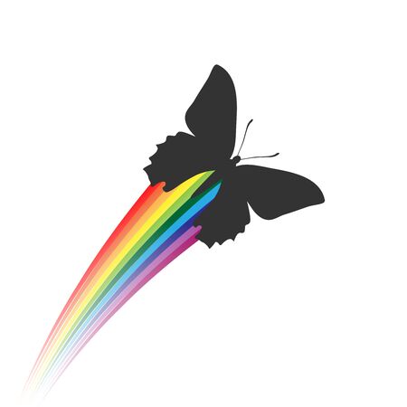 Black butterfli creating a rainbow. Vector illustration, everything can be very easily separated or recolored.のイラスト素材