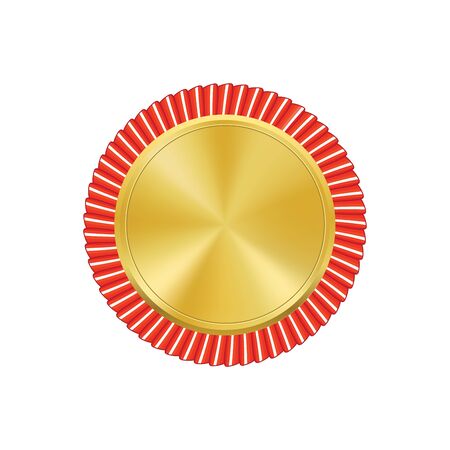 Vector gold medal on red ribbon with relief detail of laurel wreath and reflections conceptual of an award for victoryのイラスト素材