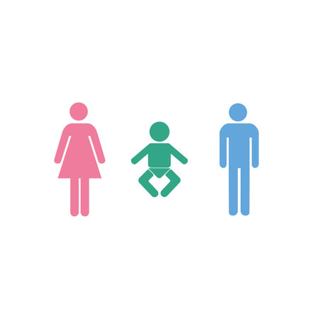 Restroom male and female and child sign vector illustration for web and mobile. flat icon set. toilet for humans .のイラスト素材