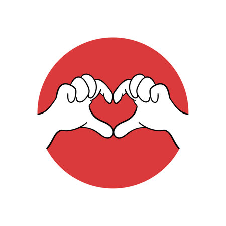 hand love heart sign, valentine day vector illustration on red background. cute illustration. Vector illustrationのイラスト素材