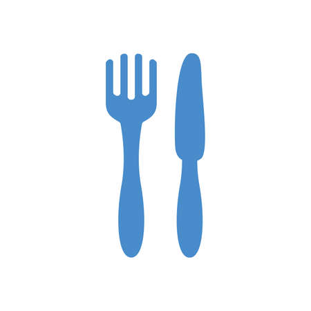 fork and knife icon on white background. Vector illustration flat style blue color.のイラスト素材