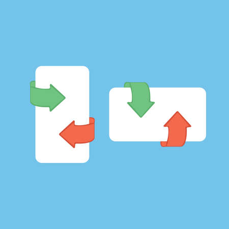 two green and red arrows on white blank hand draw style vector Illustration on blue background.のイラスト素材