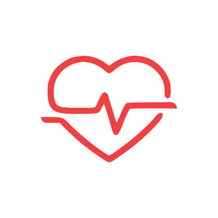 rhythm line drawing heart, red vector minimalist illustration of love concept on white background....