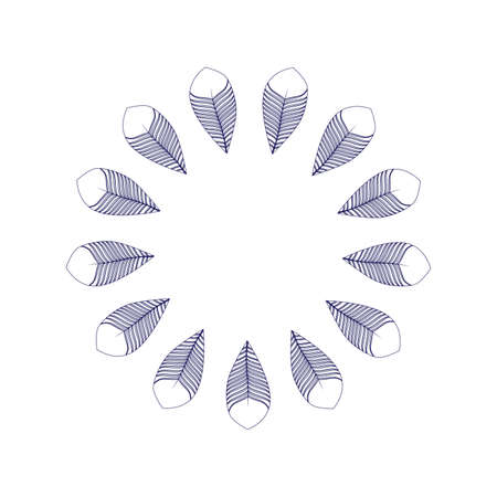 Vector boho feathers in circle shape illustration on white background.のイラスト素材