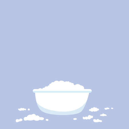 White bathtub in bathroom. Vintage bath and soap foam bubbles on blue background, illustration. Vectorのイラスト素材