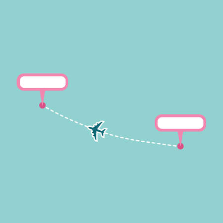 Plane track to point with dashed line way or air lines, airplane icon vector color editableのイラスト素材