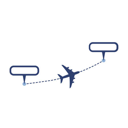 Plane track to point with dashed line way or air lines, airplane icon vector color editableのイラスト素材