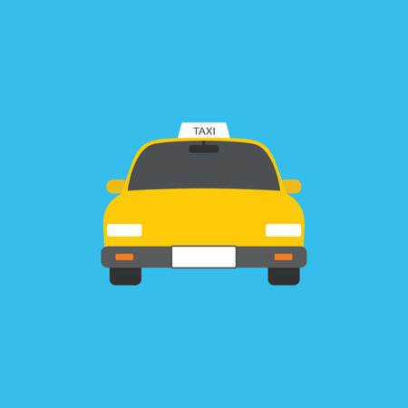 Modern yellow taxi car, web template, place for text, vector illustration on blue background.のイラスト素材