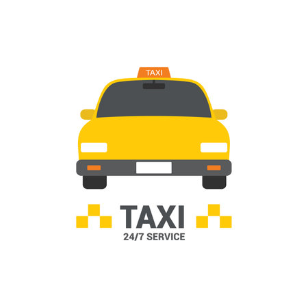 Modern yellow taxi car, web template, place for text, vector illustration on white background.のイラスト素材