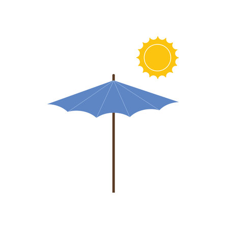 Beach umbrella and sun icon flat style on white background. Vector illustrationのイラスト素材