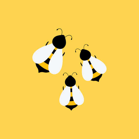 Vector cartoon illustration of a bee flying. Bee icon honey icon on yellow background.のイラスト素材
