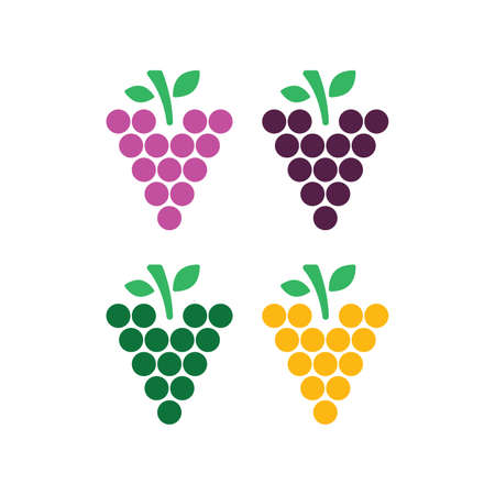 Grape illustration set in flat style. Icons for design and web. Vector illustration on white backgroundのイラスト素材