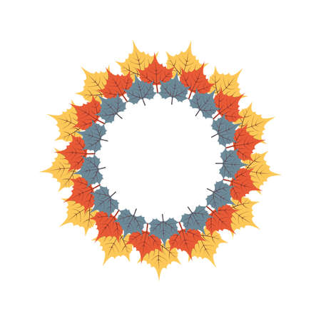 autumn leaves frame radial frame on white backgroundのイラスト素材