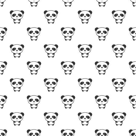 Panda Silhouette Cartoon Character vector illustration on white background cute panda seamless pattern.のイラスト素材