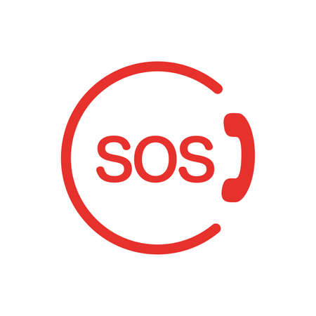 Vector call icon with SOS signal on white background. Vector illustration