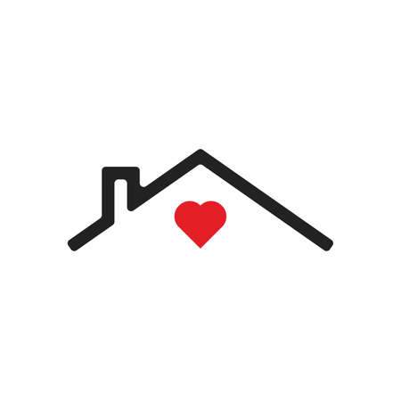 House icon Vector simple flat symbol with red heart, stay home Vector illustrationのイラスト素材