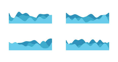 Vector blue wave icons set on white background. Water waves different. Vector illustrationのイラスト素材
