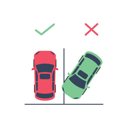 Top View Parking lot design. Many cars parked. Vector Illustrationのイラスト素材