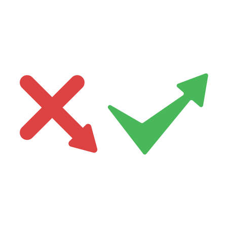 Cross icon with arrow down green check mark with arrow up on white background.のイラスト素材