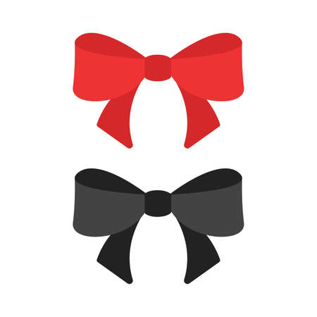 red and black gift bows with ribbon on white background. Vector illustrationのイラスト素材