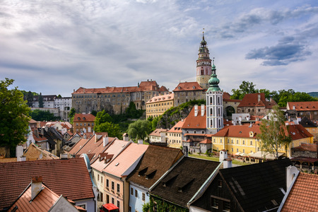 Lovely town and castle of Cesky Krumlov, Czech Republic Wide-angle view of the city's streetsのeditorial素材