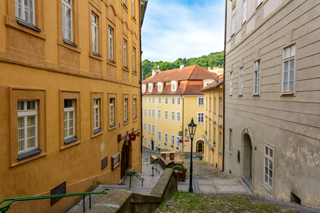 Old pedestrian street in Prague, Czech Republicのeditorial素材