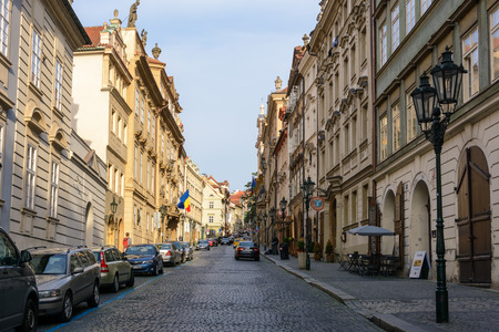 Prague, Czech Republic - June 5, 2017: Hilly street in old Pragueのeditorial素材