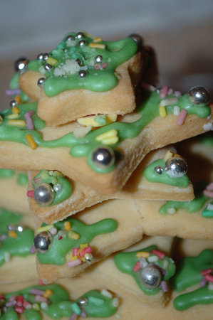 Green and silver decorated Christmas cookieの写真素材