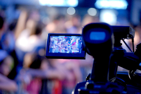 Video camera viewfinder - recording concert - focus on camera