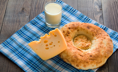 cheese bread and milkの写真素材