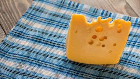 cheese on tableclothの写真素材