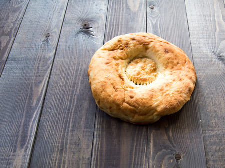 bread on wooden tableの写真素材