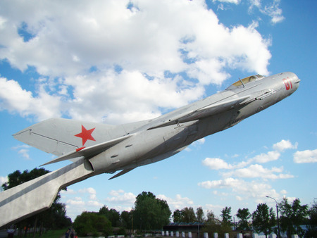 monument to the plane in the city of Dnepropetrovsk on a residential solar arrayのeditorial素材