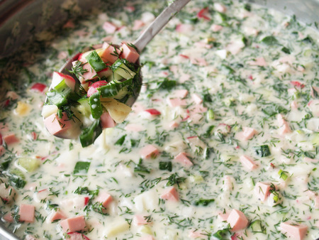 preparation of the Russian national dish okroshkaの写真素材