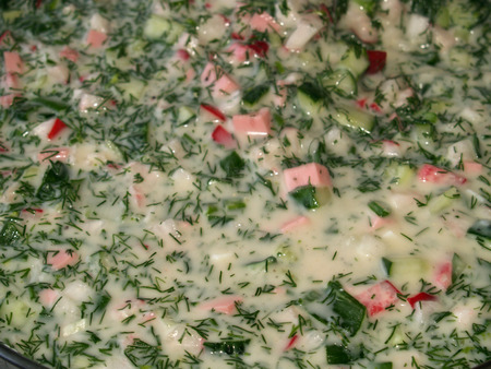 preparation of the Russian national dish okroshka
の写真素材