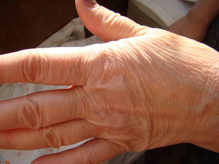 skin on the hand close-up, aging skin macroの写真素材