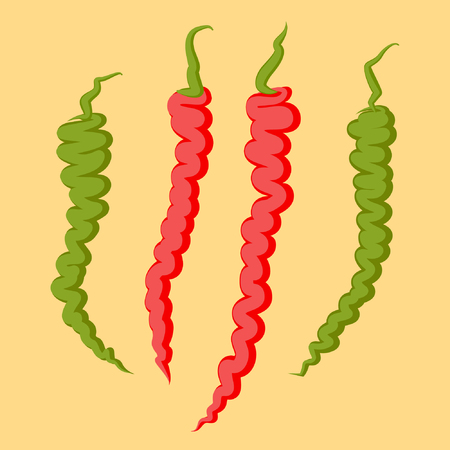 Red and green chilli on beige backgroundのイラスト素材