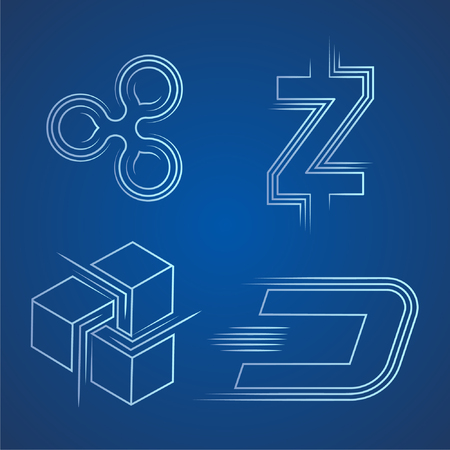 Ripple Dash Zcash ZenCash icons on blue backgroundのイラスト素材