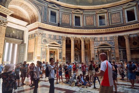 ROME - AUGUST 3: Roman pantheon with a lot of tourists August 3, 2017 in Rome, Italy