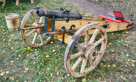 Old Russian cannon of the 17th century stands on the grassの写真素材