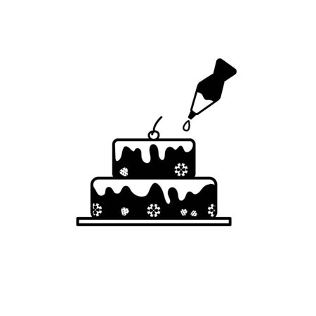 Silhouette of cake with cherry and pastry syringe isolatedのイラスト素材