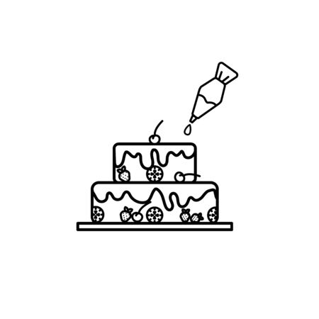 Cake with cherry and pastry syringe in lineart design
のイラスト素材