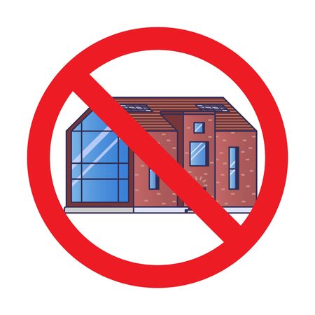 Modern house in prohibition sign on a white background drawn in flat style
のイラスト素材
