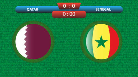 Qatar vs Senegal scoreboard template for soccer tournament 2022 in Qatar. Group A match. Vector illustration. Sport template.のイラスト素材